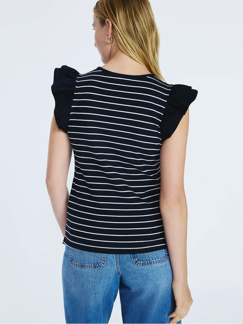 Free Assembly Women's and Women’s Plus Flutter Sleeve Henley Top, Sizes XS-4X | Walmart (US)