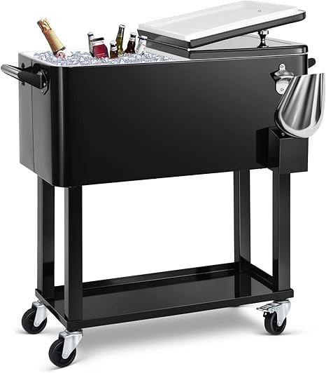 80 Quart Rolling Ice Chest Cooler Cart,Patio Backyard Party Drink Beverage Bar Stand Up Cooler Tr... | Amazon (US)