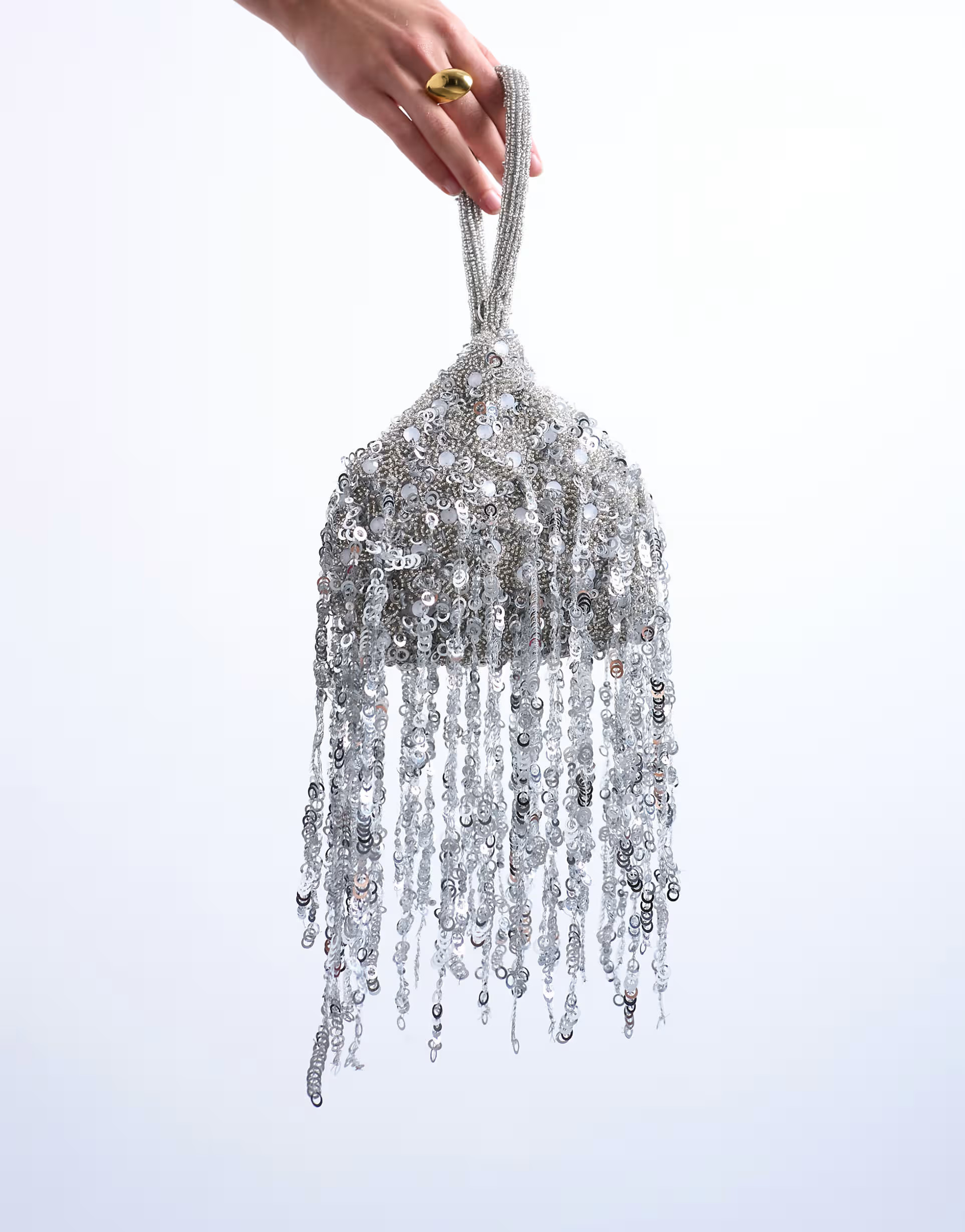 Topshop Giana sequin tassel grab bag in silver | ASOS (Global)