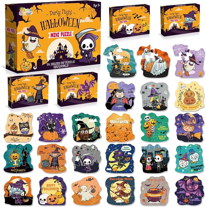 Halloween Party Favor for Kids - 24 Pack Jigsaw Puzzles in Theme Designs for Trick or Treating, G... | Amazon (US)