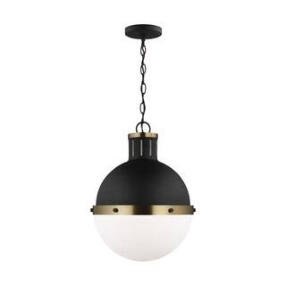 Generation Lighting Hanks 1-Light Midnight Black Medium Globe Pendant Light with Smooth White Gla... | The Home Depot