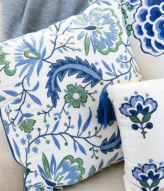 x Mrs. Southern Social Embroidered Floral & Ogee Square Reversible Pillow | Dillard's