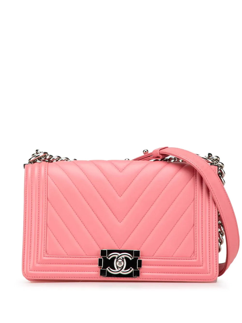 CHANEL Pre-Owned 2016-2017 Medium Chevron Lambskin Boy Flap crossbody bag - Pink | Farfetch Global