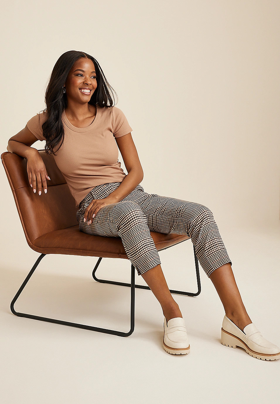 Bengaline Plaid Straight Cropped Dress Pant | Maurices