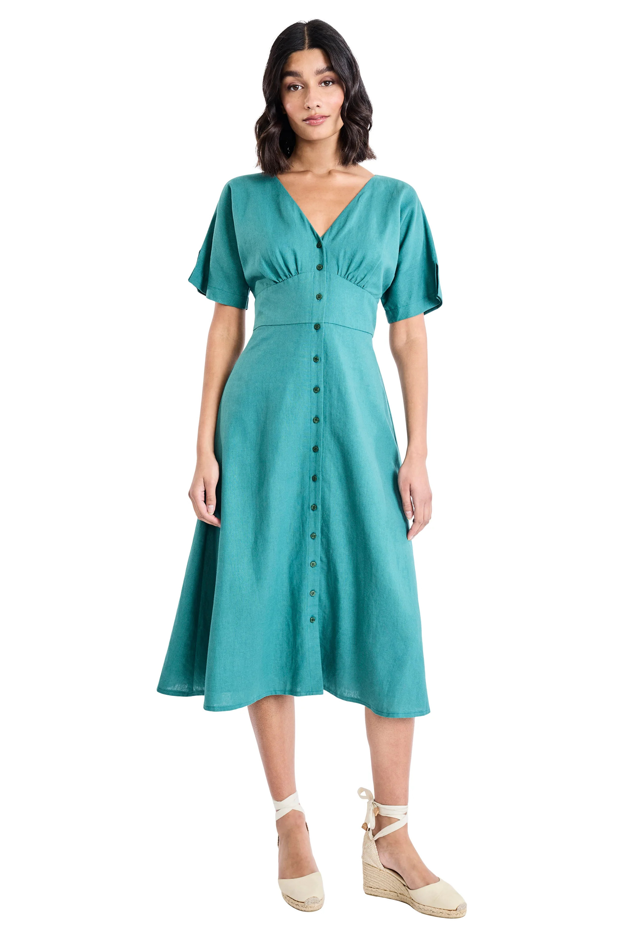 Lilith Button Front Flutter Sleeve Dress A-Line | Maggy London | Maggy London