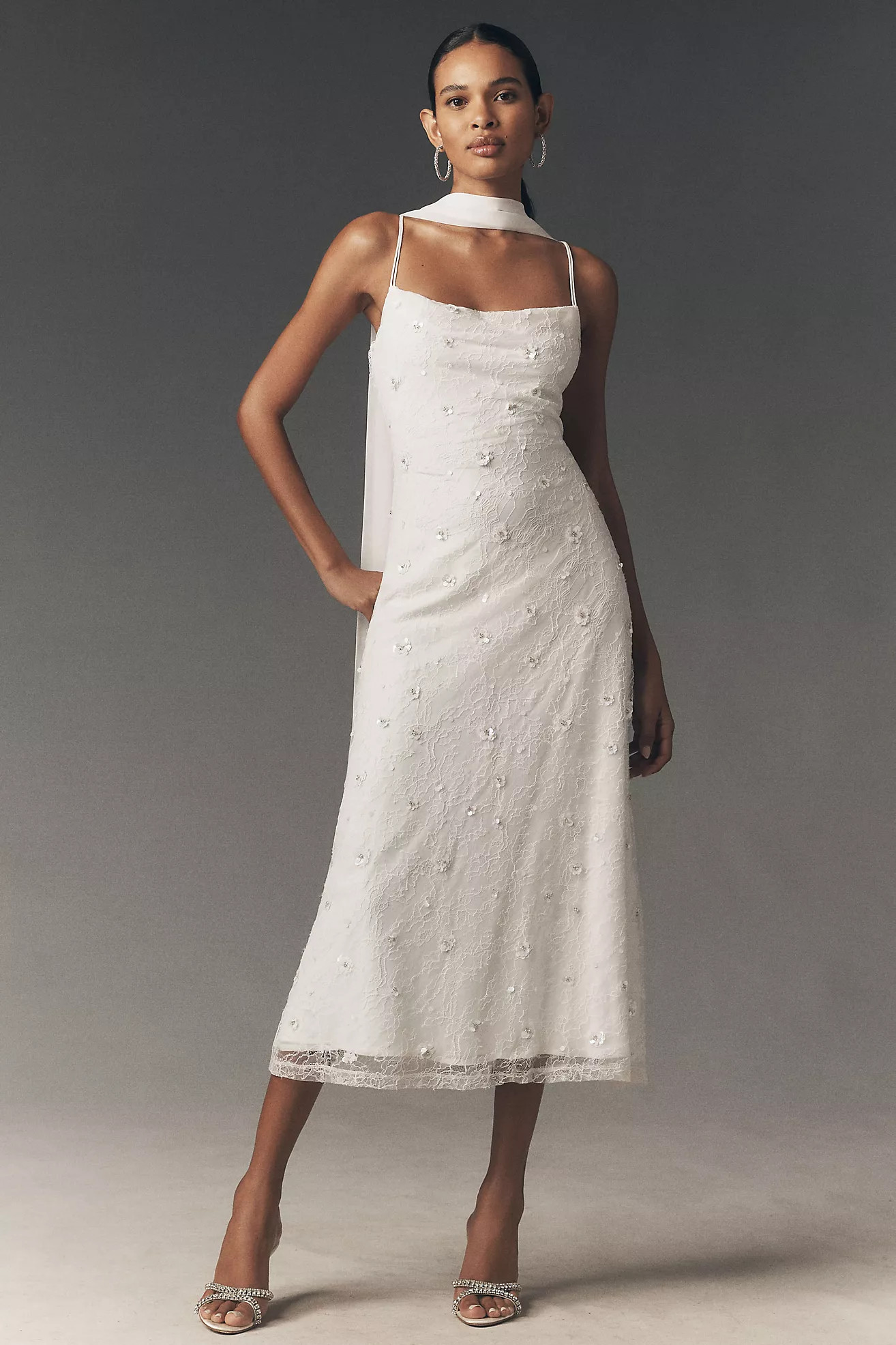 BHLDN 3D Deco Lace Slip Dress with Scarf | Anthropologie (US)