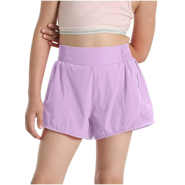 Lenpel Girls' Athletic Shorts Summer Casual Elastic Waist Workout Running Shorts with Pockets Chi... | Walmart (US)