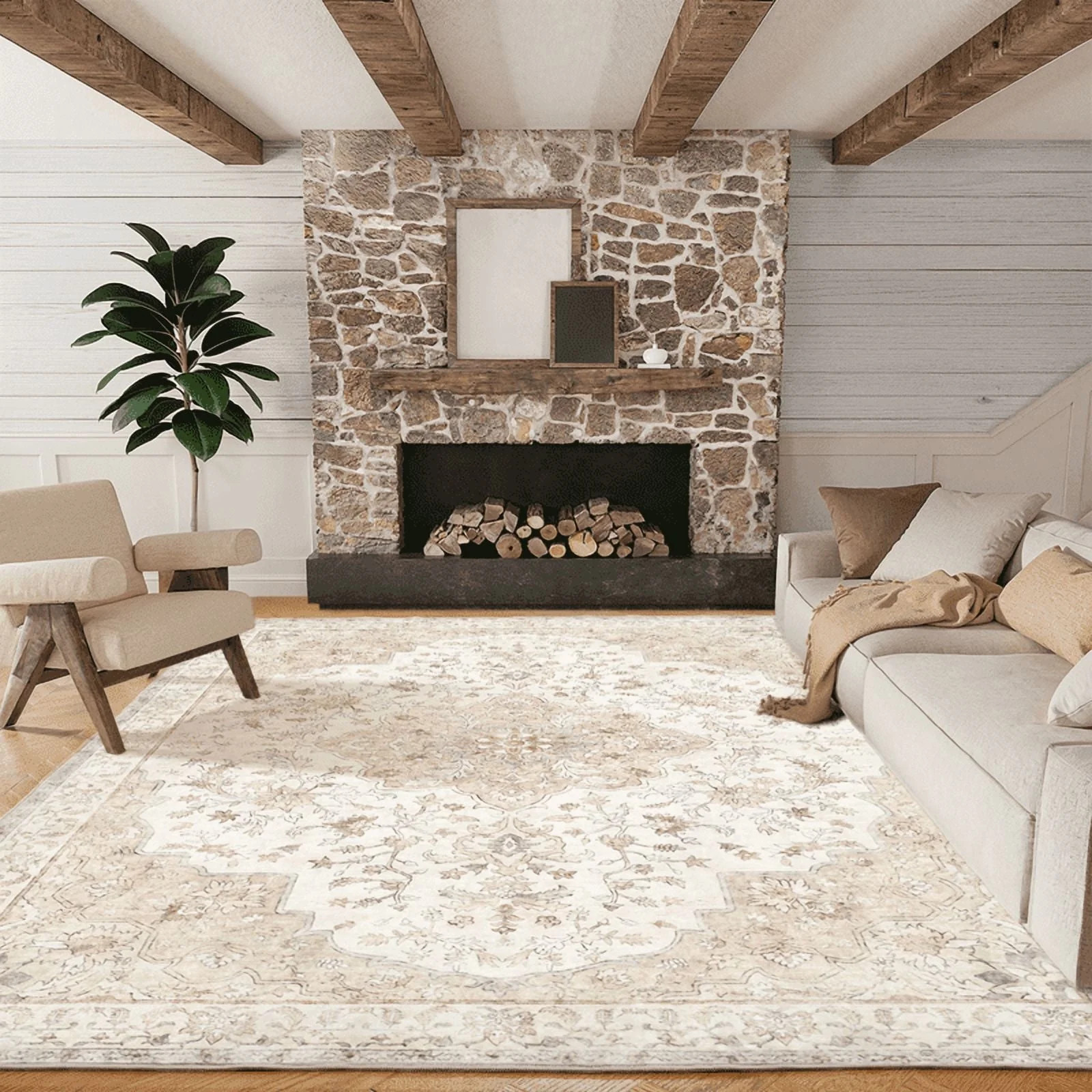 CHITOOMA 8'x10' Boho Area Rugs for Living Room, Machine Washable Floral Area Rug with Non-Slip Ba... | Walmart (US)