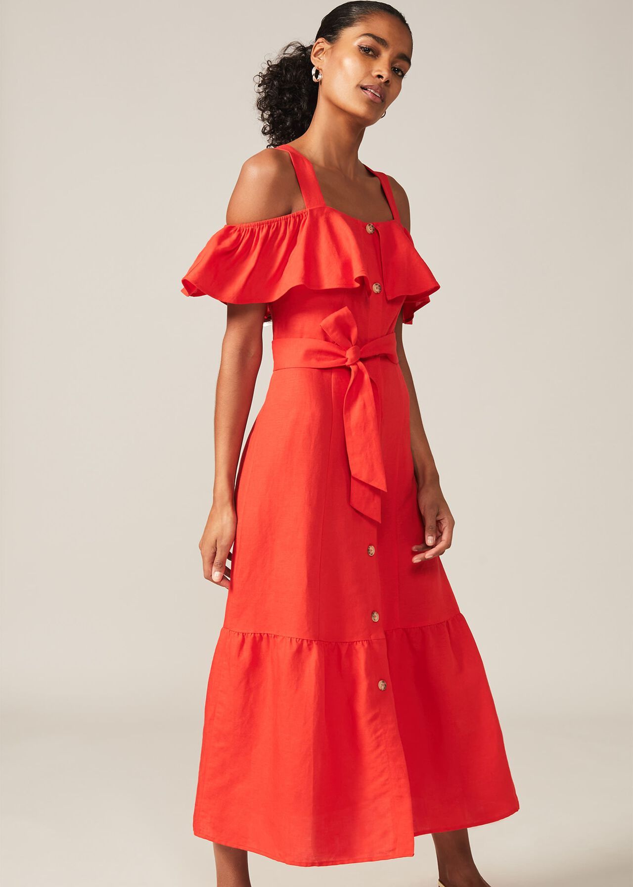Arlos Frill Bodice Linen-Blend Midi Dress | Phase Eight (UK)