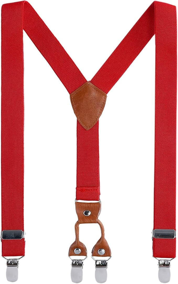 AWAYTR Kids Child Men Boy Suspenders - Adjustable Elastic Solid Color 4 Strong Clips Braces | Amazon (US)