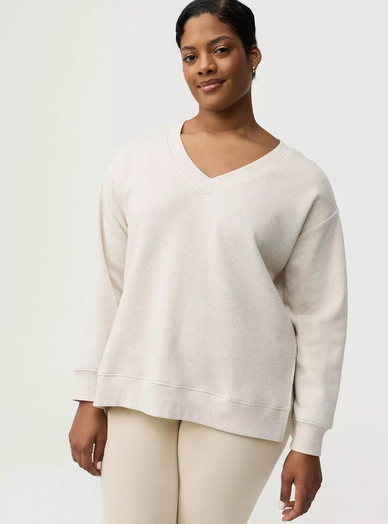 Cozy Fleece V-Neck Step Hem Sweatshirt | Torrid (US & Canada)