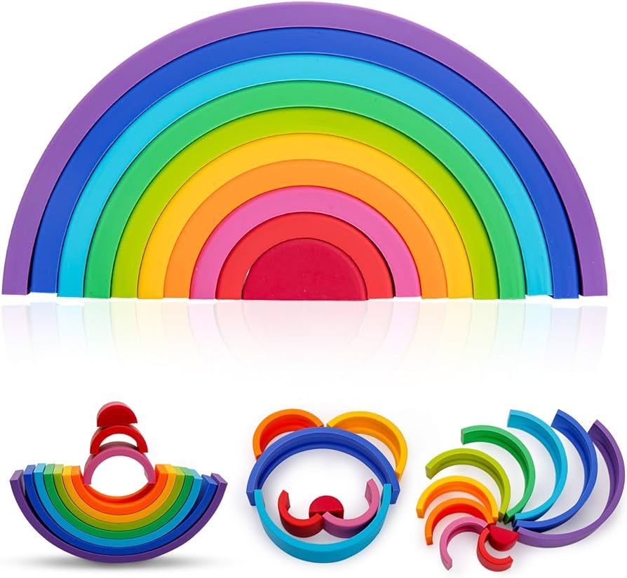 Silicone Rainbow Stacker Nesting Puzzle Building Blocks Stacking Toys, Boho Baby Toys, 10 Pcs Edu... | Amazon (US)