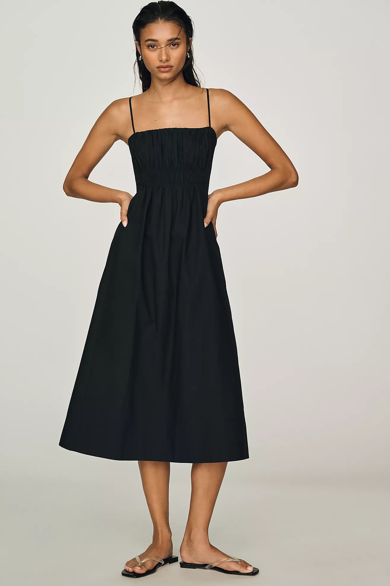 Maeve Cotton Ruched Midi Dress | Anthropologie (US)