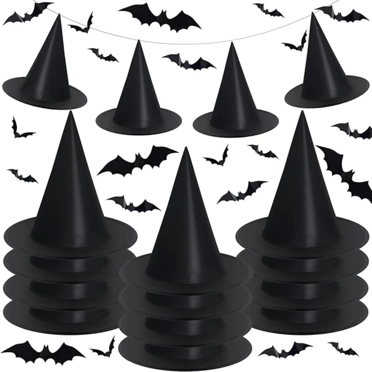 12Pack Black Halloween Witch Hats With 3D Bats Wall Decor Halloween Costume Witch Accessories Cap... | Wayfair North America