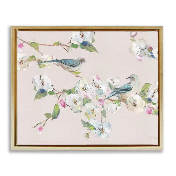 Stupell Soft Spring Blossoms & Birds Framed Floater Canvas Wall Art Design By Sally Swatland - Be... | Bed Bath & Beyond