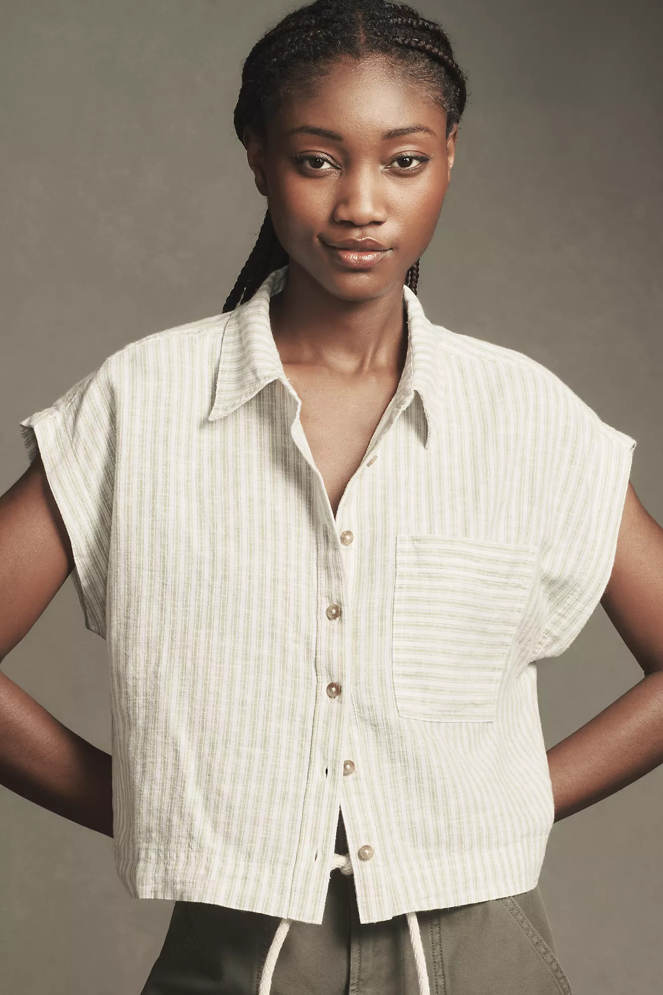 Pilcro Linen Wedge Cropped Blouse | Anthropologie (US)