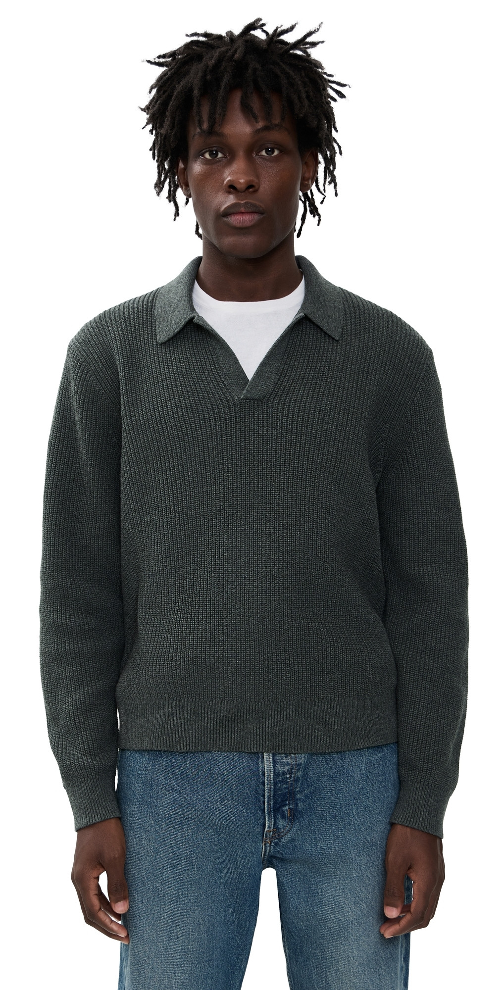 Madewell Shaker-Stitch Sweater Polo Heather Charcoal L | Shopbop