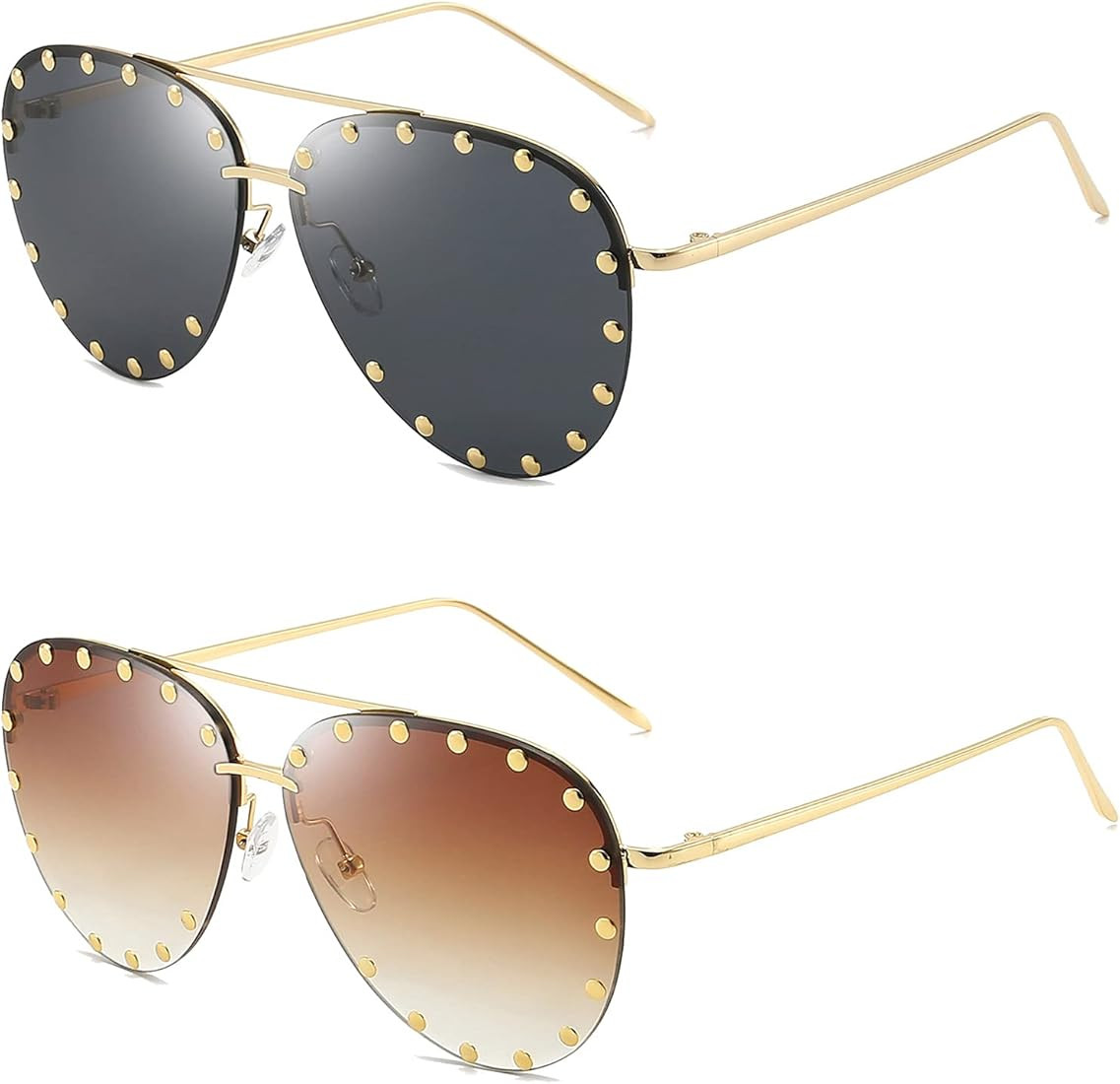 Dollger Studded Sunglasses for Women Fashion Studded Aviator Sunglasses Metal Frame UV 400 | Amazon (US)