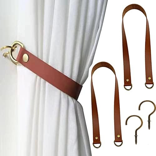 Amazon.com: Leather Curtain Tie Backs 2Pcs glrovazas Leather Curtain Rod Holder Window Treatment ... | Amazon (US)