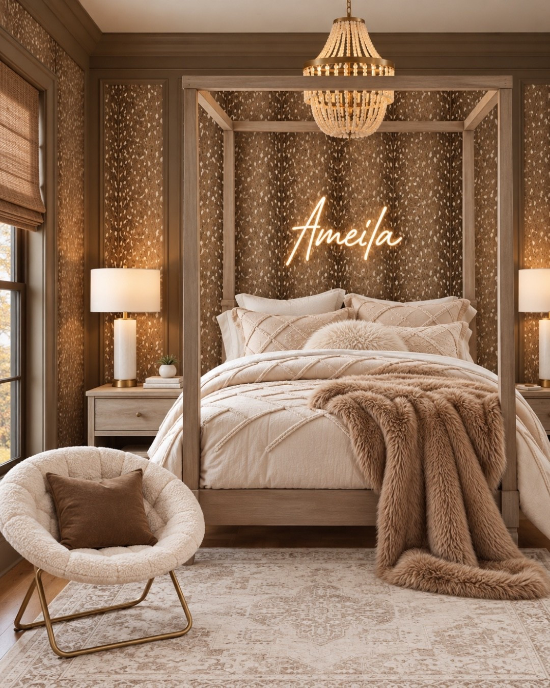 Create a dreamy, cozy bedroom with warm neutrals, luxurious textures, and personalized touches for the ultimate stylish teen girl bedroom! 

Girls room, girls bedroom, kids room, kids bedroom, girls room bedroom design, teen girl, teen girl bedroom, girls canopy bed, girls room wallpaper, girls room rug, girls room table lamp, girls room lighting, girls room chandelier, girls room chair, bedroom chair, girls room chair, girls room lamp, bedroom, bed, area rug, bedroom rug, bedroom design, bedroom ideas, bedroom decor, girls room wall art, wall name, girls room wall art, wall light, throw blanket, teen bedroom design, pottery barn, pottery barn teen, Amazon, wayfair