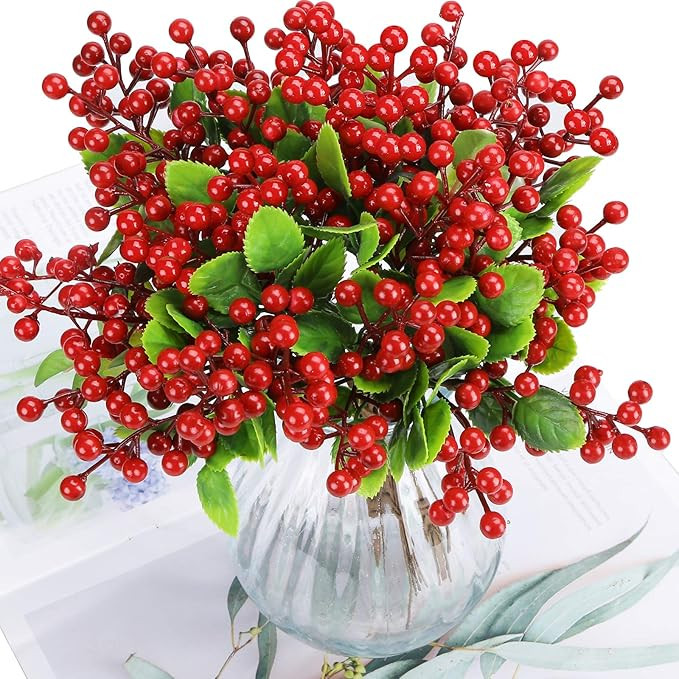 Felice Arts Artificial Red Berry, 12 Pack Christmas Berry Stems Faux Holly Berries Branches for C... | Amazon (US)