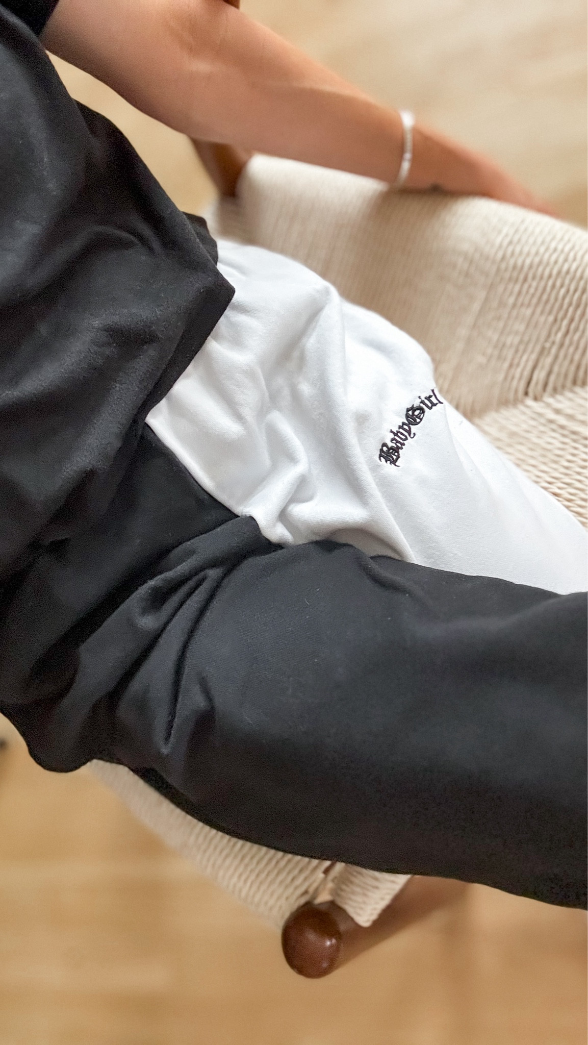 These black and white colorblock sweats from Adika are so cozy, cute, and versatile! The ‘baby girl’ embroidery detail gives a fun touch. 🖤 🤍

#LTKfindsunder50 #LTKfitness #LTKstyletip