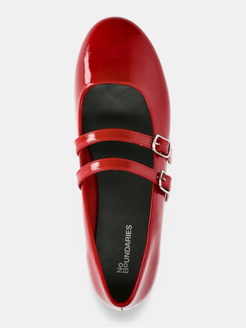 No Boundaries Faux Leather Mary Jane Flats with Double Straps, Women's | Walmart (US)