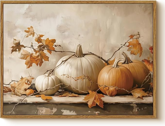 WHASAYART Vintage Pumpkin Thanksgiving Wall Art 12x16 Framed Canvas Print with Fall Leaves, Rusti... | Amazon (US)