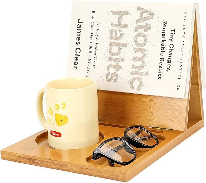 3HQ Wooden Book Stand Holder for Page Rest, Unique Book Nook Reading Valet with Cup, Glasses & Pe... | Amazon (US)