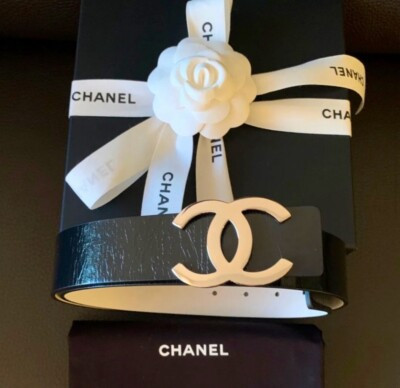 Chanel Silver CC Logo Reversible Leather Belt Black/ White size 90 NEW 💥 | eBay | eBay US