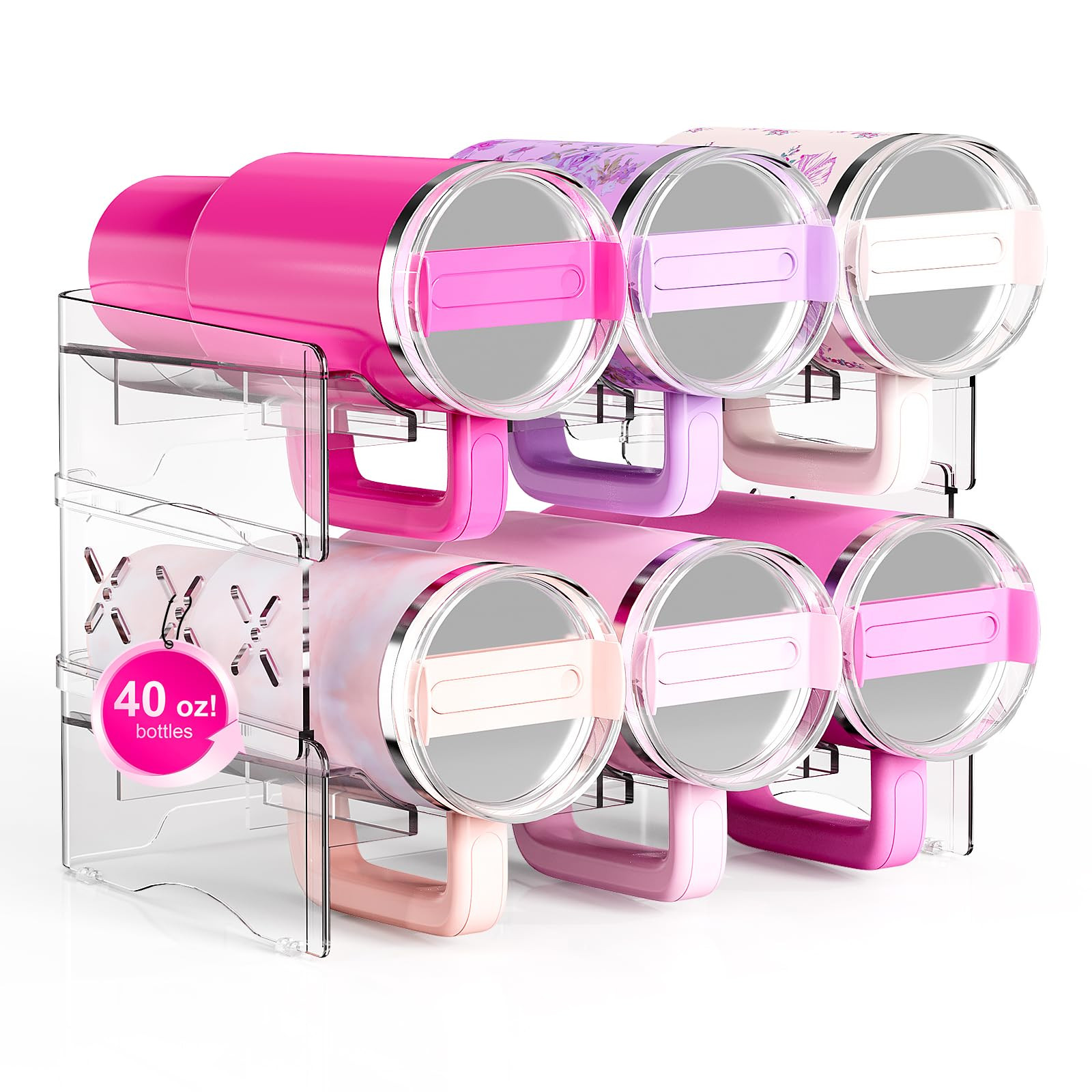 JYPS Tumbler Organizer, Acrylic Water Bottle Storage For Full Stanley 40oz Tumbler, Stackable Han... | Amazon (US)