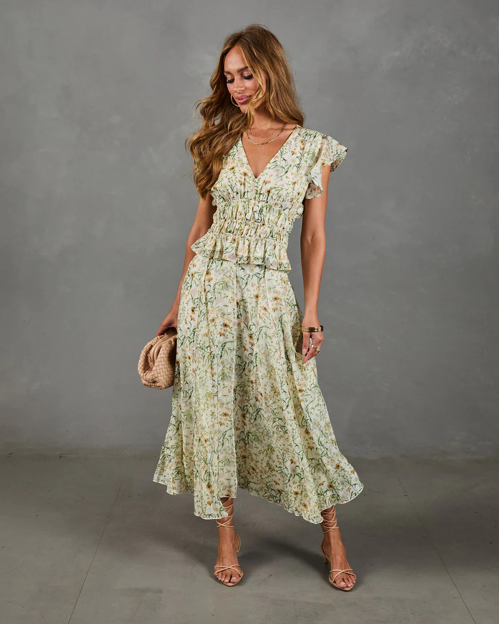 Adilene Pleated Floral Print Midi Skirt | VICI