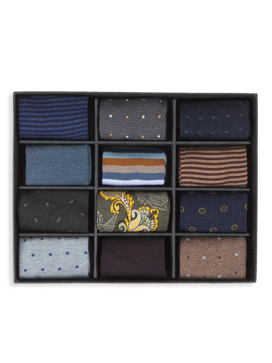 12-Pack Striped & Pin Dot Socks | Saks Fifth Avenue