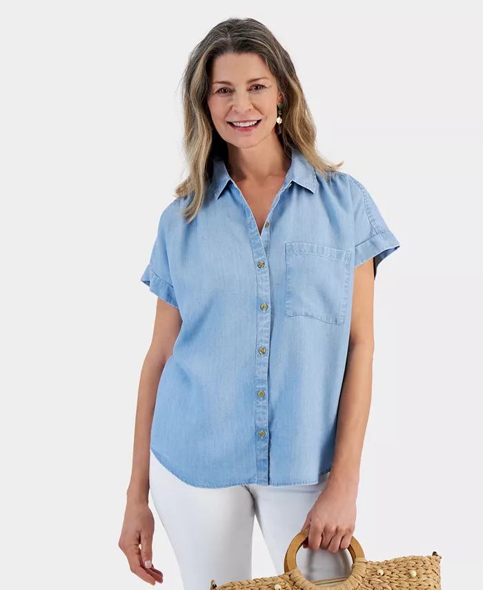 Style & Co Women's Chambray Short-Sleeve Button-Down Shirt, Created for Macy's - Macy's | Macy's