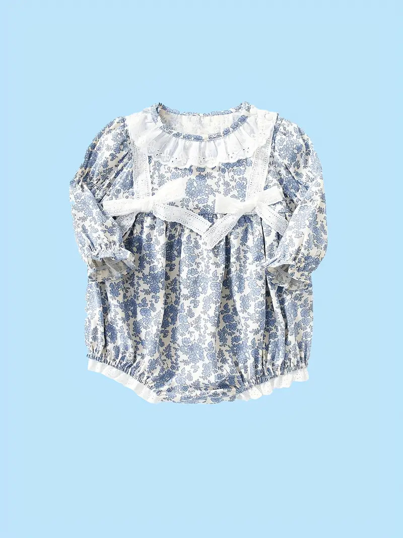 Newborn Infant Floral Romper Ruffles Bow Long Sleeve Crew - Temu | Temu Affiliate Program