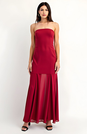 Strapless Evening Gown with Sheer Panel Skirt and Fitted Bodice | Nordstrom