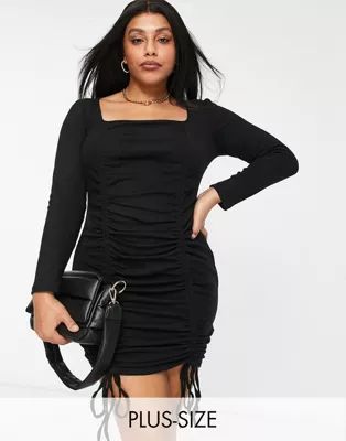 NaaNaa Plus ruched body-conscious dress in black | ASOS (Global)