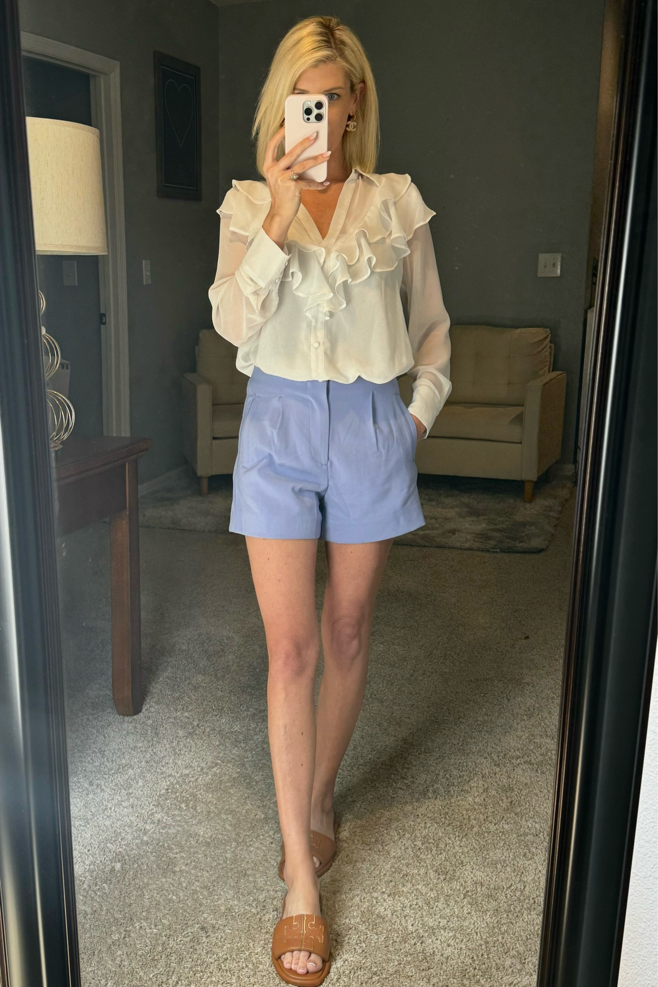 Linked a similar #lulus blouse. Mine sold out. #target shorts. #toryburch sandals 

#LTKshoecrush #LTKworkwear #LTKstyletip