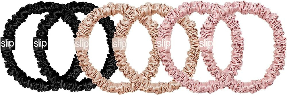 Slip Silk Skinnie Scrunchies in Black, Pink, and Caramel - 100% Pure 22 Momme Mulberry Silk Scrun... | Amazon (US)