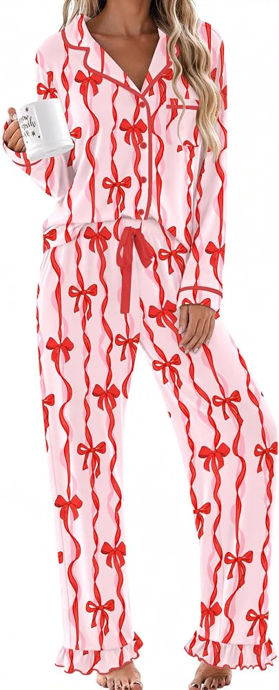 Ekouaer Womens Pajama Sets Long Sleeve Sleepwear Button Down Pjs Loungewear | Amazon (US)