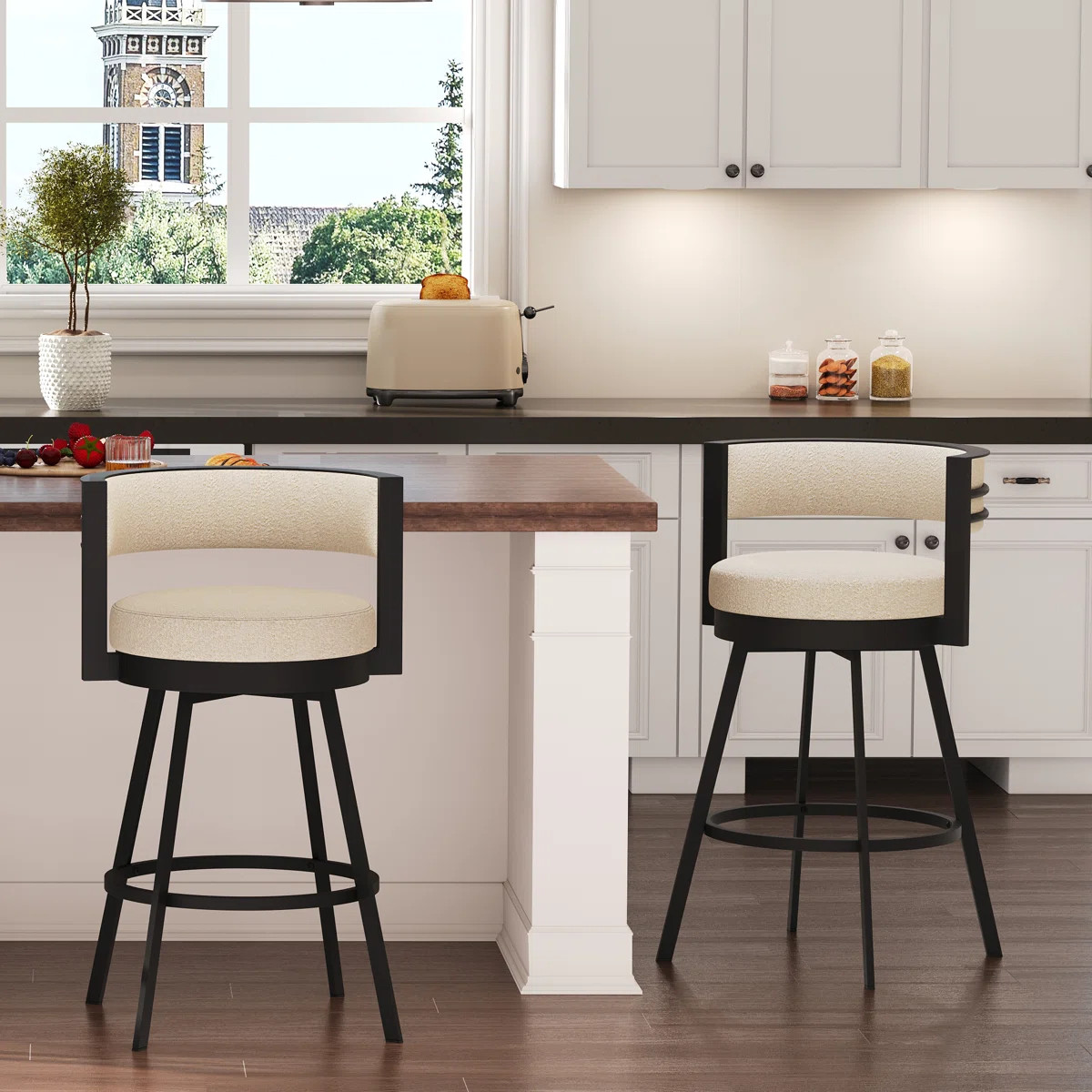 Ayala Swivel Low Back Industrial Upholstered 26.6" H Counter Stool with Steel Frame (Set of 2) | Wayfair North America