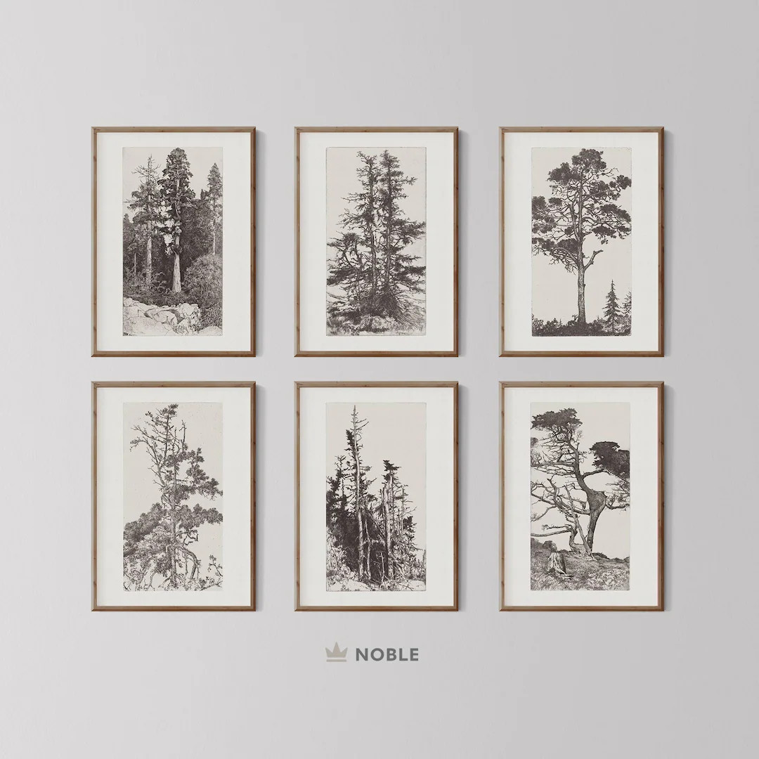 Vintage Gallery Wall Print Set, Printable, Tree Sketches Etching Print, Digital Downloads, 1 - Et... | Etsy (US)