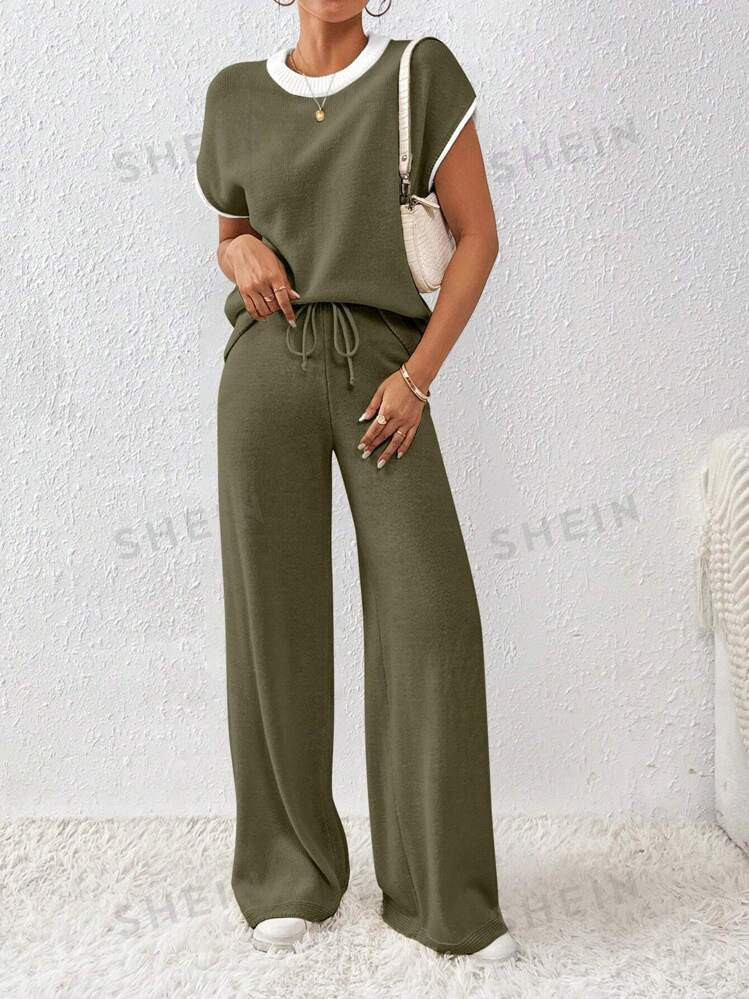 SHEIN Essnce 2pcs Women Loose Knit Sweater & Drawstring Pants Coordinate Set | SHEIN USA | SHEIN