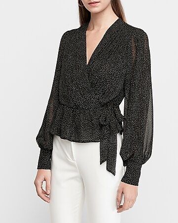 Dot Pleated Wrap Front Top | Express