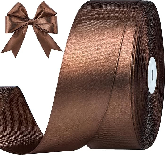 1-1/2 Inches 100 Yards Brown Satin Ribbon, Solid Fabric Ribbon Roll for Flower Bouquets, Gift Wra... | Amazon (US)