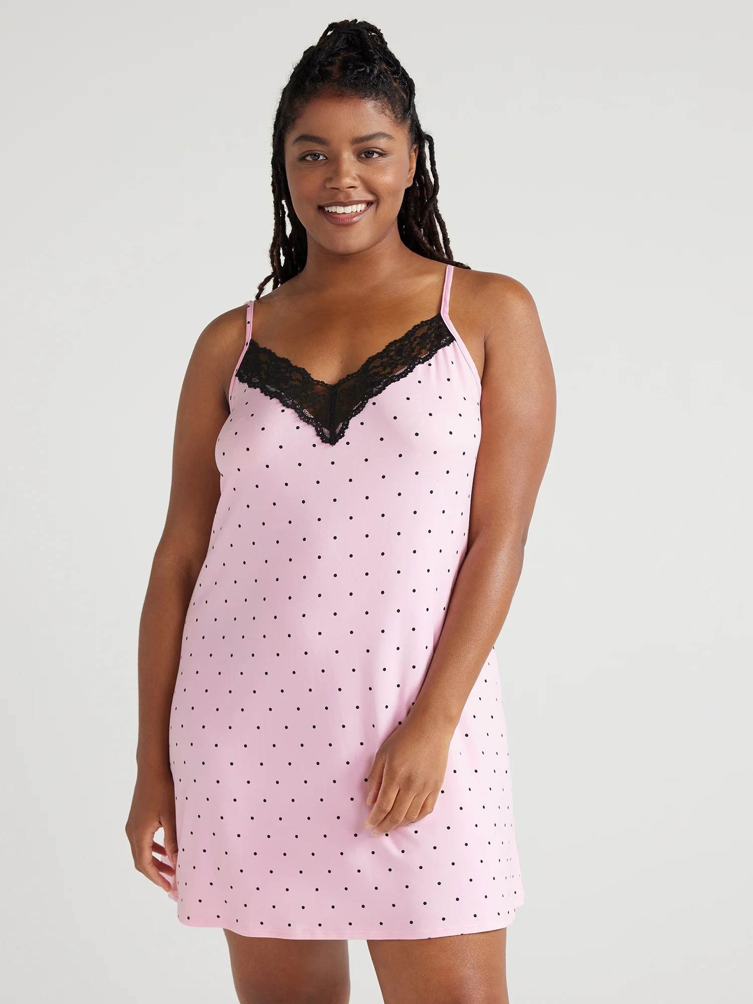 Joyspun Women’s Lace Trim Knit Chemise, Sizes S to 4X | Walmart (US)