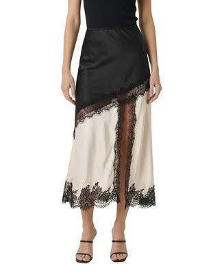Women's Lace-Trim Asymmetric Satin Midi Skirt | Macy's