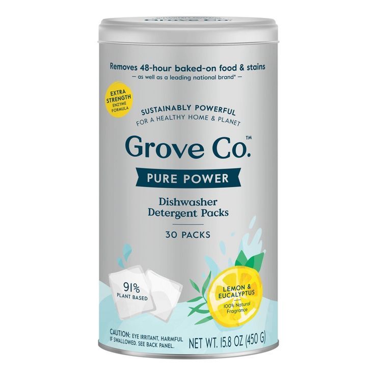 Grove Co. Pure Power Dishwasher Detergent Packs - Lemon Eucalyptus &#38; Mint - 30ct/15.8oz | Target