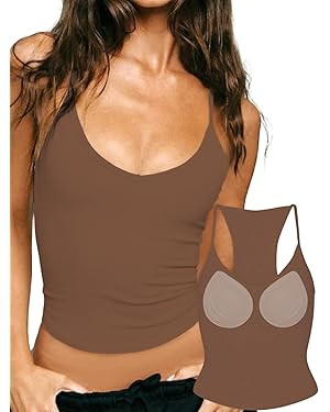 Danysu Double Lined Padded Racerback Stretchy Crop Tank Tops V Neck Slim Fitted Tee Workout Gym Y... | Amazon (US)