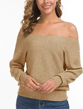 Feiersi Women's Off Shoulder Sweater Long Sleeve Loose Pullover Knit Jumper | Amazon (US)